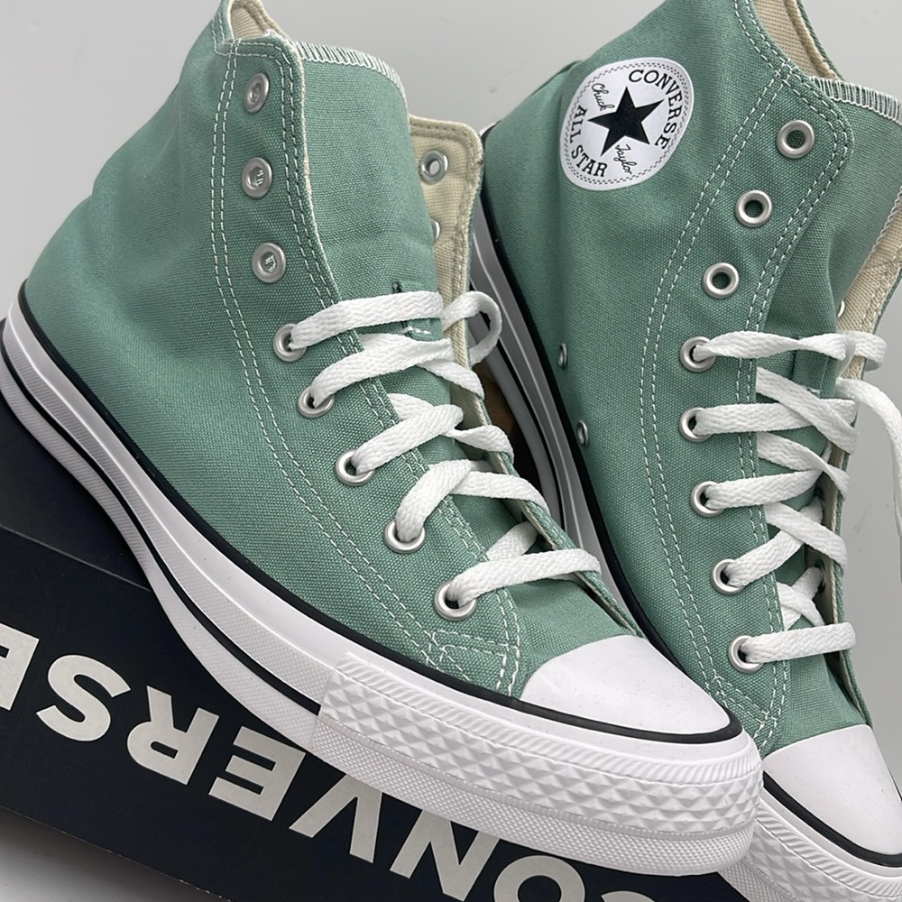 Converse Men’s High Tops in Mint Green Chuck Taylor All Star Canvas Sneakers - Picture 6 of 16